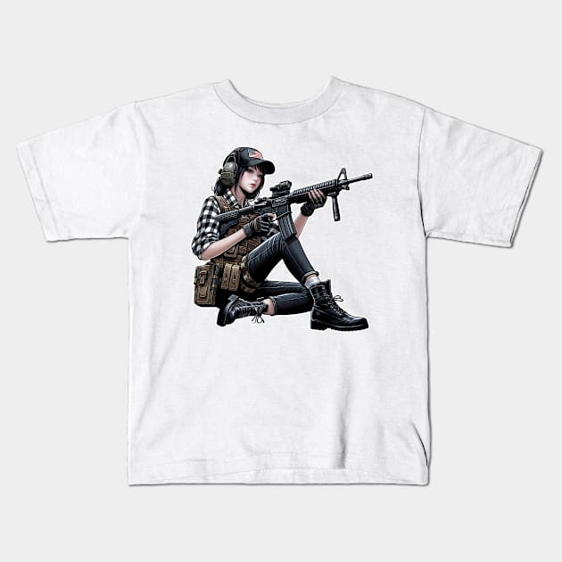 Tactical Girl Kids T-Shirt by Rawlifegraphic